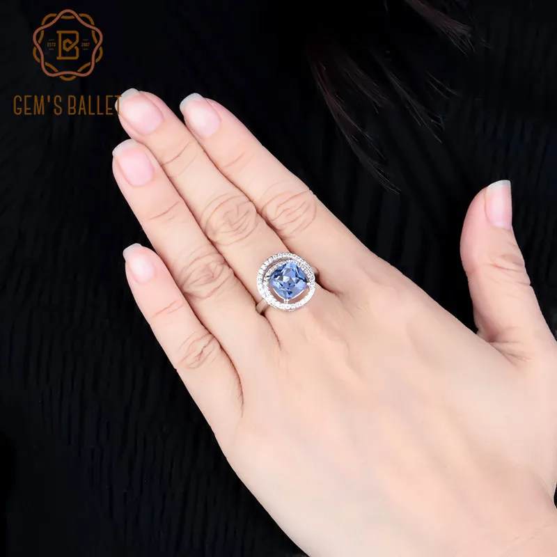 

Gem's Ballet 3.67Ct Square Natural Iolite Blue Mystic Quartz Gemstone Rings For Women Fine Jewelry 925 Sterling Silver Rings