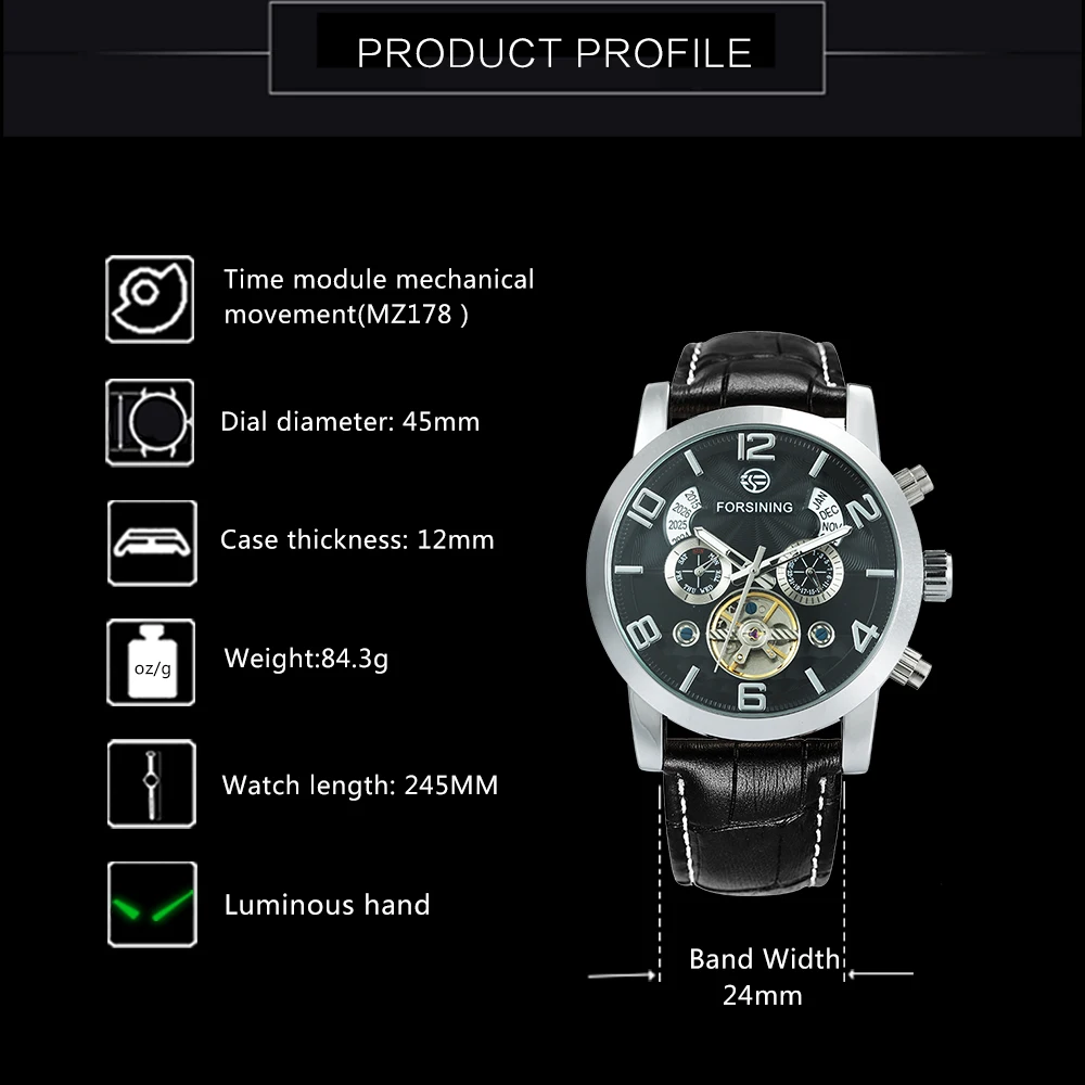 Часы FORSINING Мужские механические с календарем и турбийоном 2019|box brand|watch brand menwatch men |