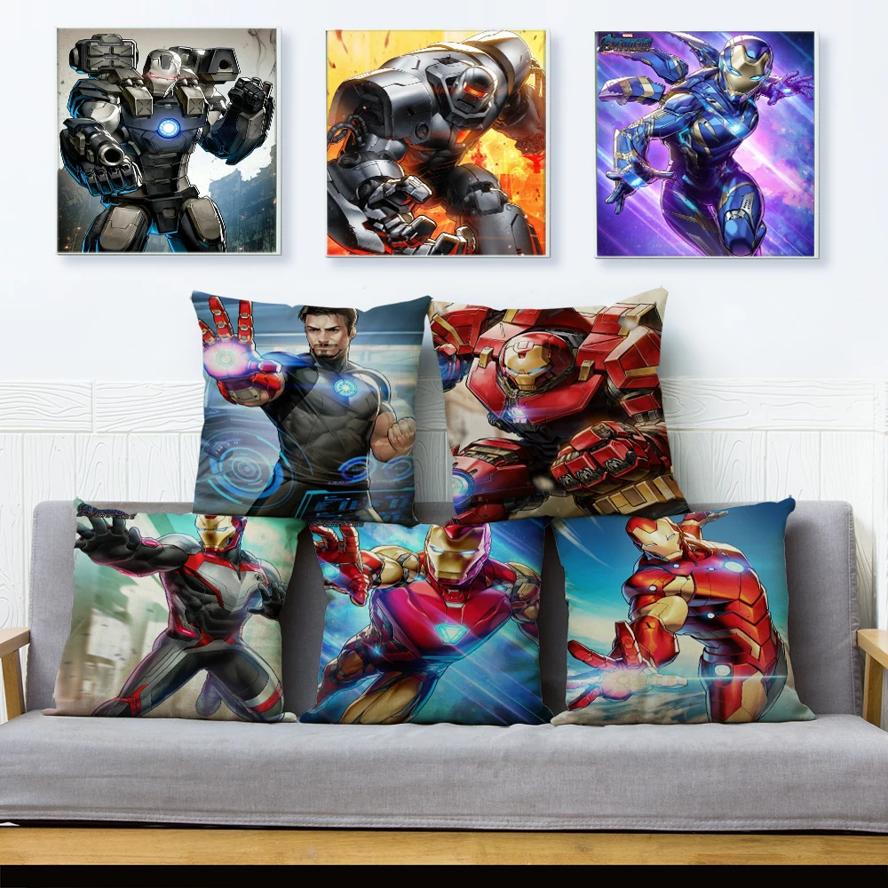 

Cartoon Marvel Avengers 4 Iron Man Cushion Cover Sofa Iron Man Pillow Case Decor America Anime Avenger Pillow Cover