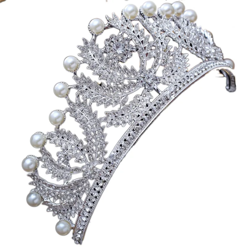 Барокко кристалл лист жемчужные стразы принцессы сверкающие Диадемы Корона невесты корона для конкурса женские свадебные аксессуары для волос