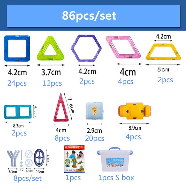 Креативные мини Магнитные строительные блоки плитка магнит конструктор строительные блоки для малышей лучшие 3D развивающие игрушки - Цвет: 86pcs with box