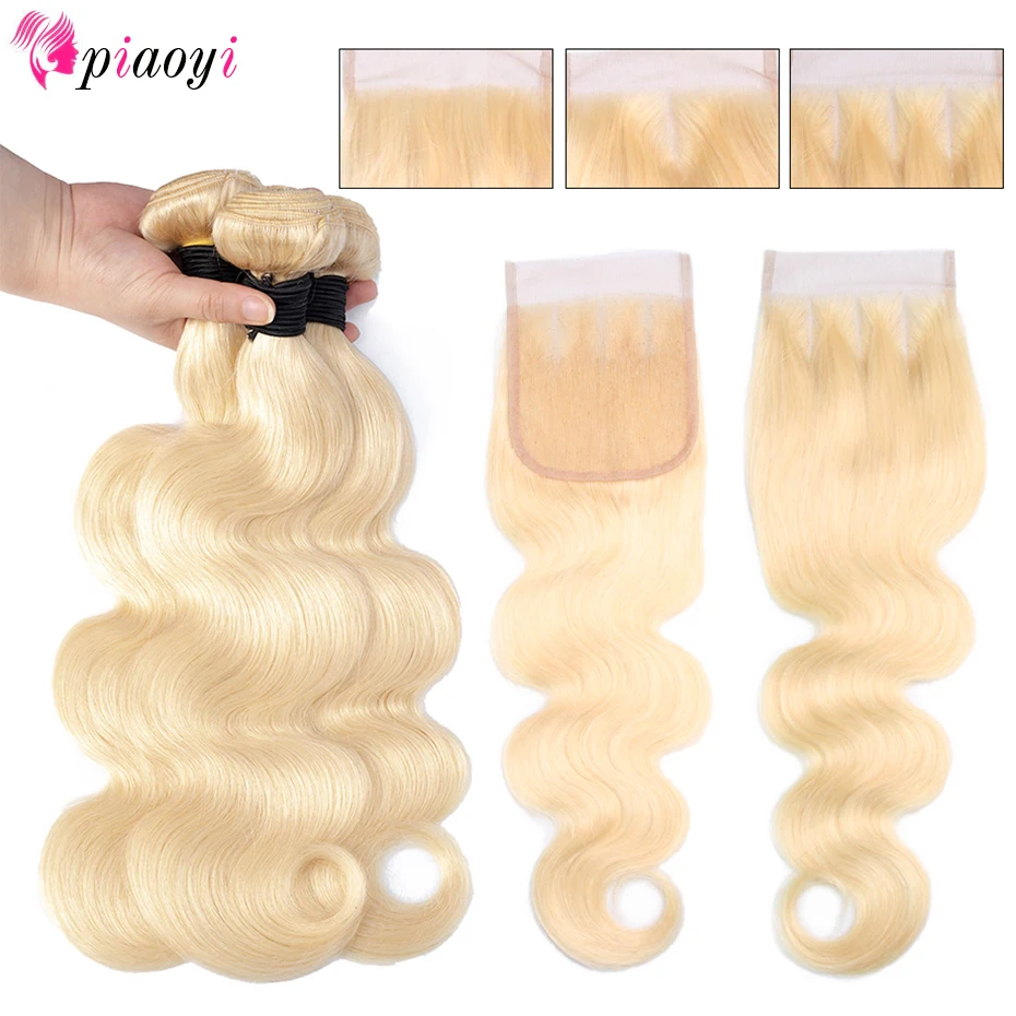 

Remy Blonde Color Hair Body Wave 2/3 Bundles With 4x4 Ear To Ear Lace Frontal Closure Brazilian Human 613# Blonde Hair Piaoyi