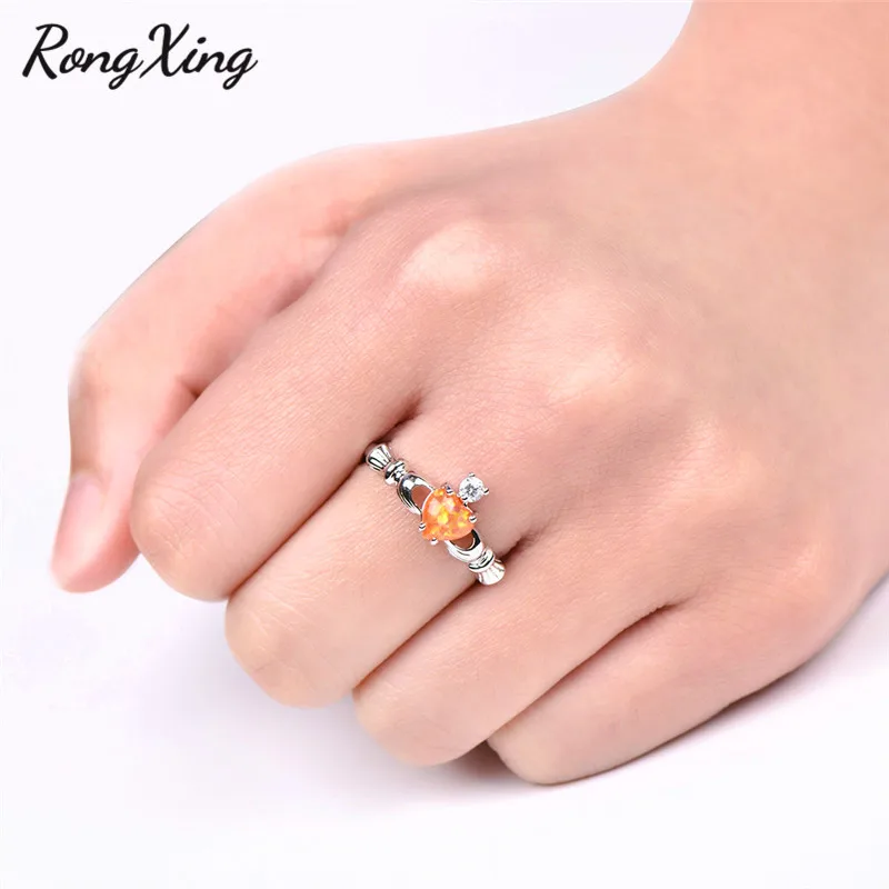 RongXing серебряный цвет оранжевый огненный опал сердце клодаги кольца для женщин
