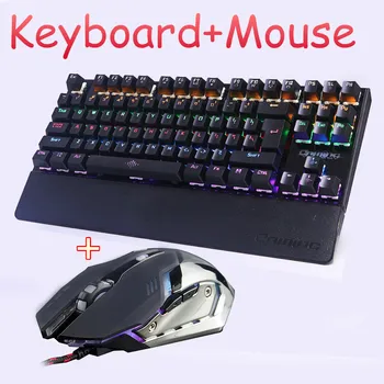 

Gaming Mechanical keyboard mouse combo Backlit LED led Anti-ghosting Luminous+ gaming mouse 6 buttons 3200DPI Russian Stickers
