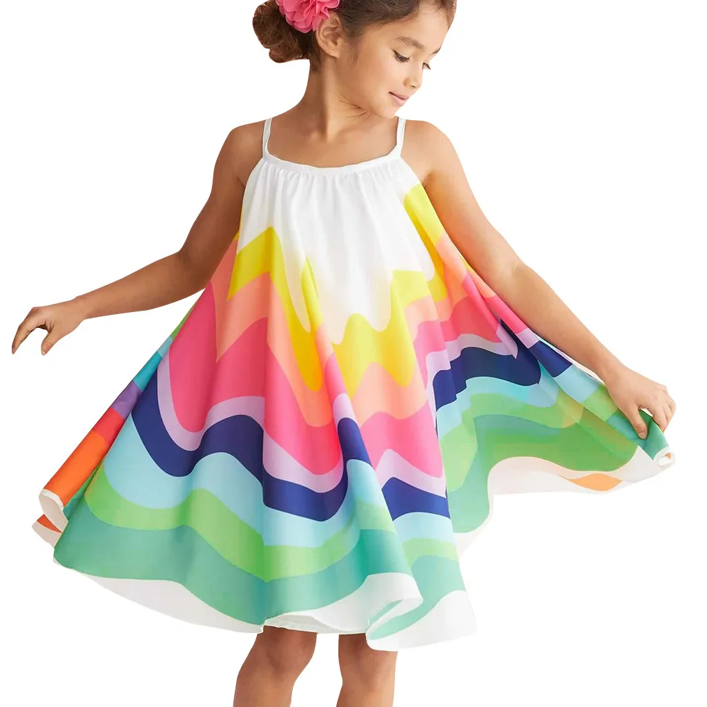 

Summer Toddler Baby Girls Sleeveless Rainbow Print Dress Vest Dresses Clothes