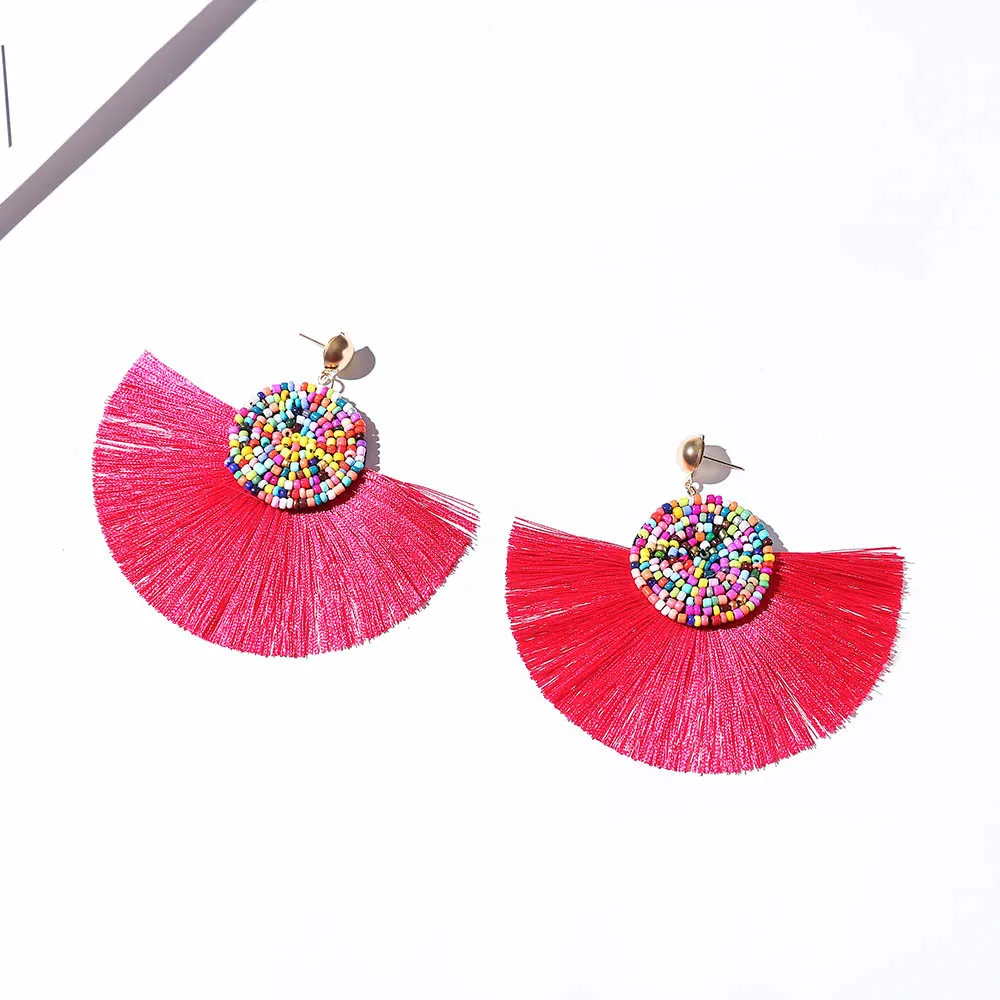 E5752 Trendy Drop Earrings WomenLongBohemianBeadsDangleExaggeratedBlueBalckMetalBohoGold Tassel Earrings 2018 Jewelry