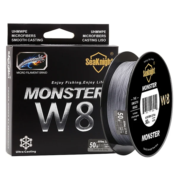 SeaKnight MONSTER W8 500м 8 пряди рыбалка леска PE плетеная леска Multifilament рыболовная леска Широкий формат Плетеный Технология плетеной рыболовной лески 20 30 40 50 80 100LB Япония Материал PE леска рыболовная - Цвет: Low-Vis Gray