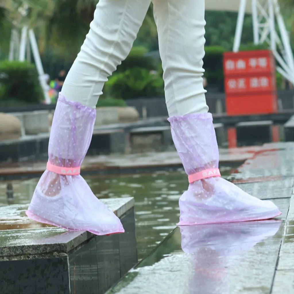 1Pair Unisex Durable PVC Rain Shoe Covers High-Top Anti-Slip Rain Shoes Cases Adult Flattie Spot Waterproof Protector Boot Cover