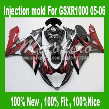 

100%Fit injection red flame black for SUZUKI GSXR 1000 2005 2006 GSX-R1000 GSXR1000 K5 05 06 motorcycle fairing kits #22LL8