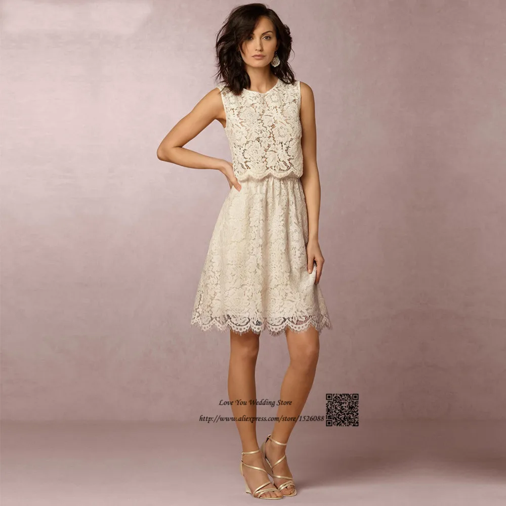 Champagne Two Piece Bohemian Wedding Dress Knee Length Short Wedding