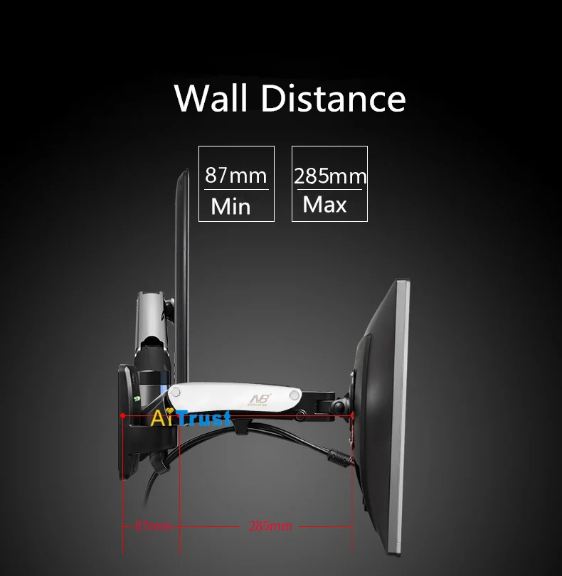 NB F120 ТВ настенный кронштейн 17-27 дюймов монитор держатель газа пружинный подъем полный движения алюминиевый сплав вращающийся VESA стенд