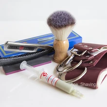 Barber Shaving Set Folding Knife Straight Razor Blade Sharpening Paste Leather Strop Stone Beard Brush