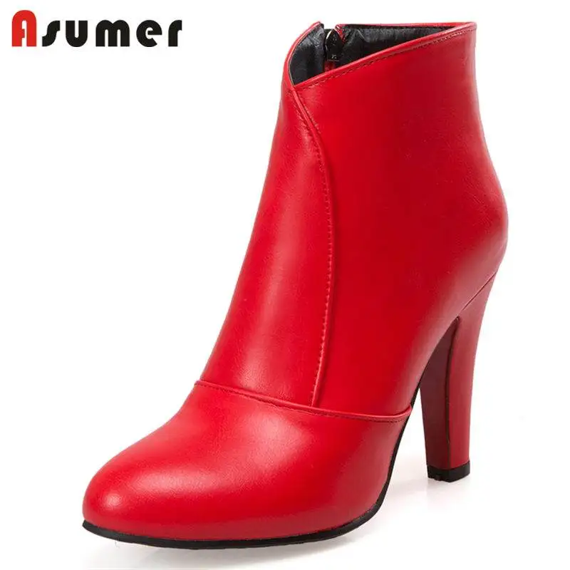 

ASUMER PLUS SIZE 34-48 2018 NEW fashion top quality PU boots pointed toe ankle boots women super high heels winter boots