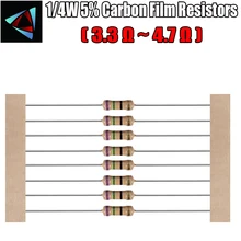 100 шт. 1/4W 5% угольный осажденный резистор 3,3 3,6 3,9 4,3 4,7 Ом