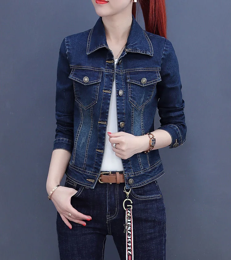 

Embroidery Solid Print jean jacket women Vintage Short Denim Coat Spring Autumn Women Long Sleeve short outwears femme tops 2019
