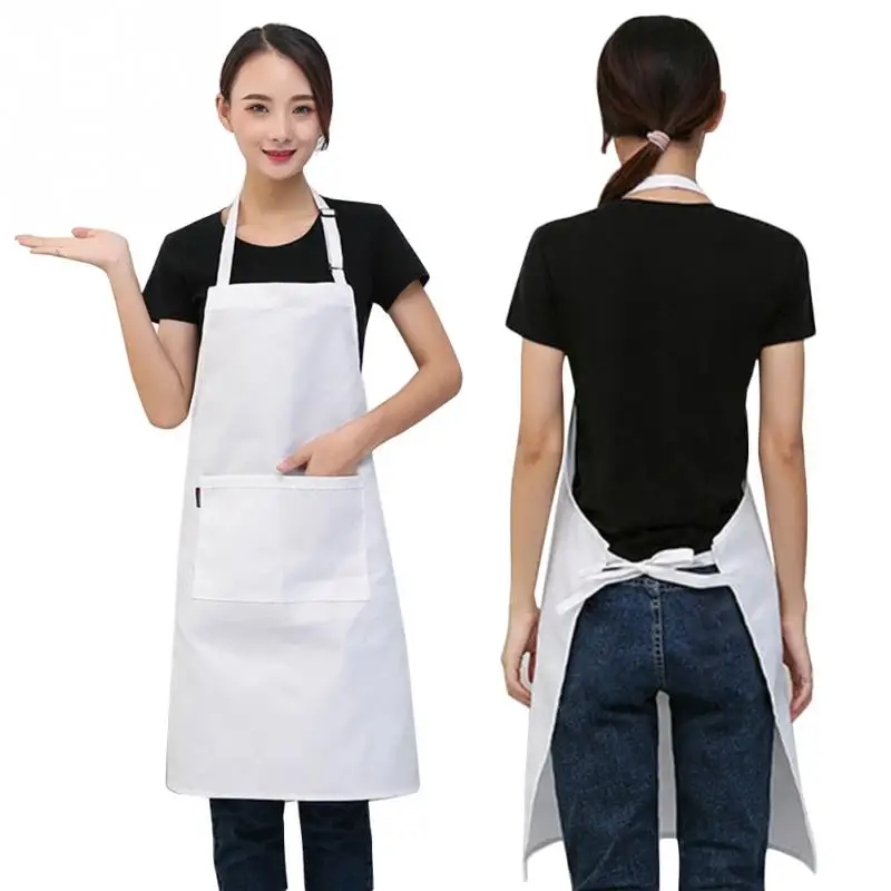 

Chef Waiter Apron Cafe Shop BBQ Hairdresser Pocket Hanging Neck Adjustable Pure Color Cooking Kitchen Apron For Woman Men #05