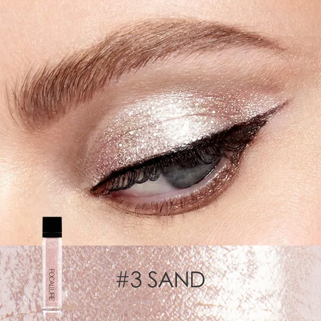 FOCALLURE 14 Colors Liquid Pigment Eyeshadow Ocean Light Waterproof Glitter Shimmer Highlighter Brighten Makeup Liquid Eyeshadow 3 SAND