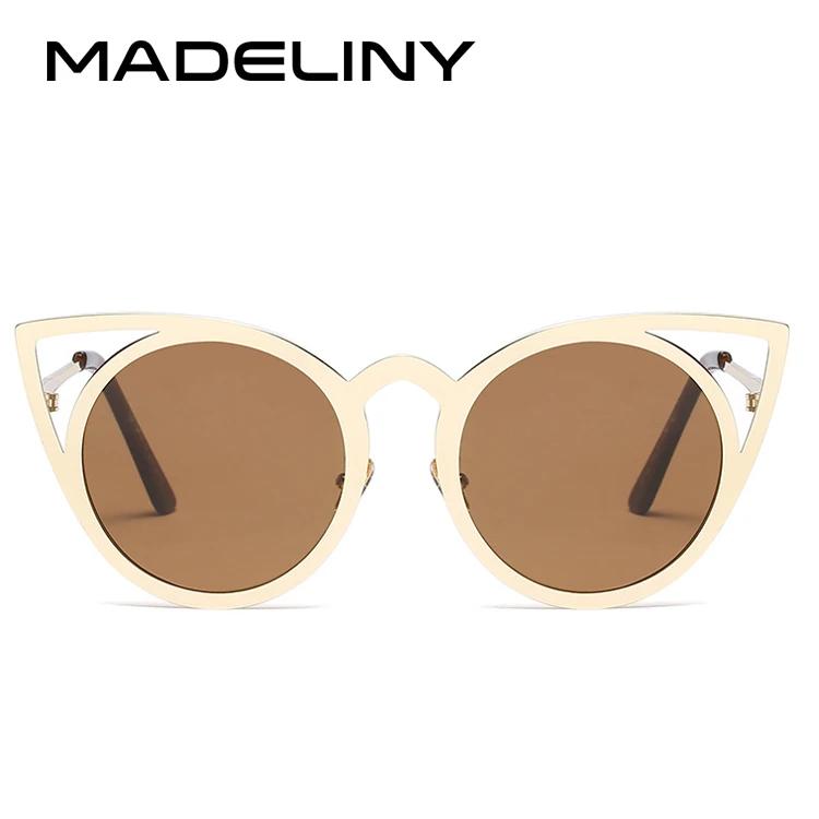 MADELINY, высокое качество, модные женские солнцезащитные очки, кошачий глаз, зеркальные очки, металлическая оправа, солнцезащитные очки «кошачий глаз», женские брендовые дизайнерские очки MA073 - Цвет линз: C16