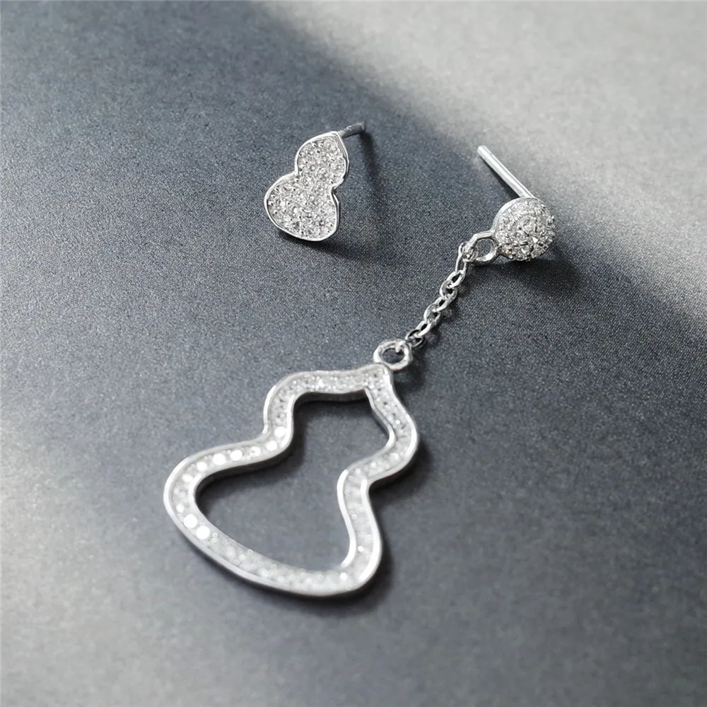 gourd cz asymmetric earring 100% 925 Sterling silver Jewelry fashion Hypoallergenic Stud earrings for women christmas gift