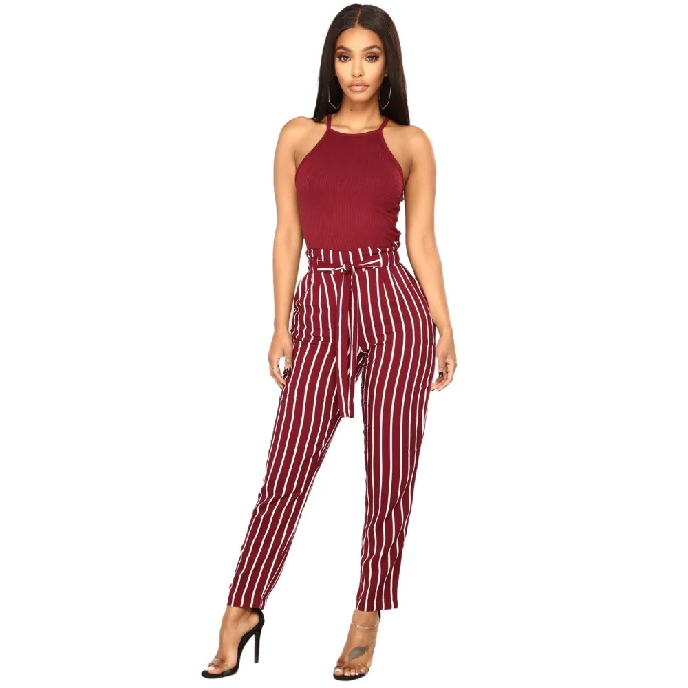 2018 New Striped OL chiffon high waist harem pants women ...