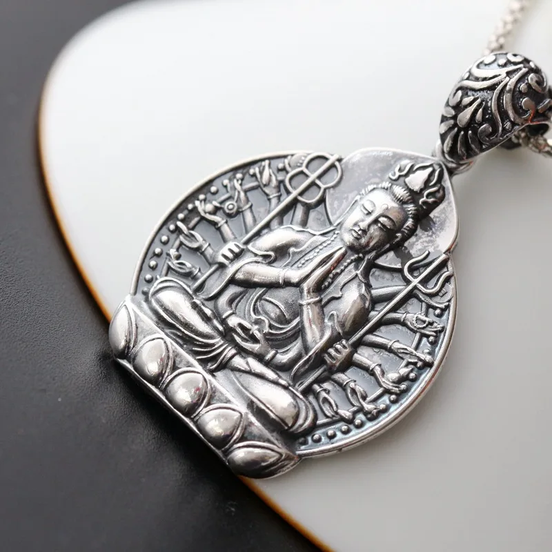 

S990 pure Silver Vintage Pendant Handmade Buddha Silver Pendant Avalokitesvara