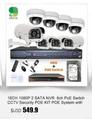 CCTV 8CH POE Система безопасности/комплект с 8CH 1080 P NVR, 8 шт 720 P POE камеры и 8ch POE коммутатор. 330ft POE трансмиссия