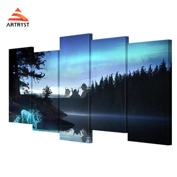 

5 canvas painting art cartoon deer lake tree fantasy poster print painting art HD modern home decor children room wall on canvas