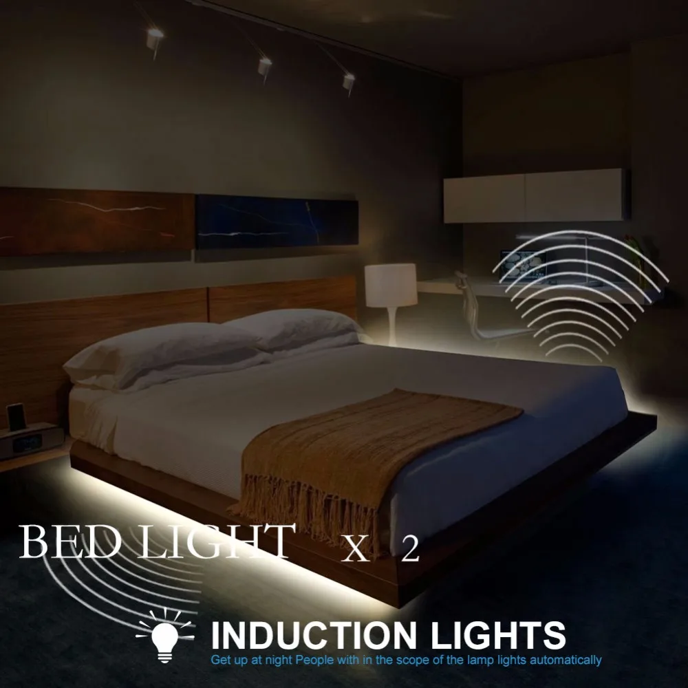 Motion Activated Bed Light Flexible LED Strip Motion Sensor Double Bed Kit with Automatic Shut Off Times for Hallway Stairs Door for dual motion activated bed light flexible led strip sensor night with automatic shut off timer promotion
