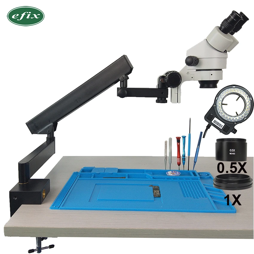 

efix 3.5-45X Binocular Stereo Solder Microscope Simul-Focuse Continuous Zoom Articulating Arm Clamp Stand Mobile Phone Repair