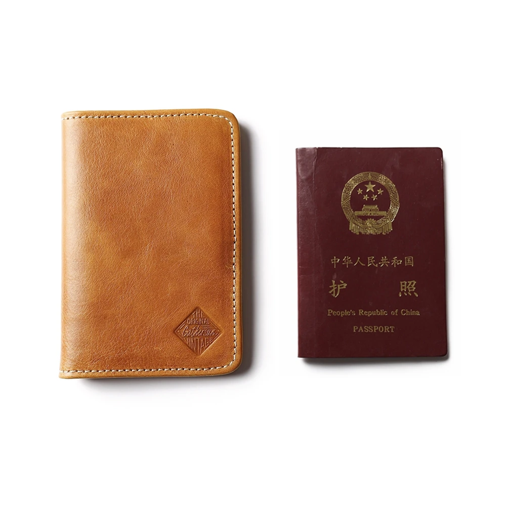 Leather Passport Holder for Men Bifold Passport Cover Vegetable Tanned