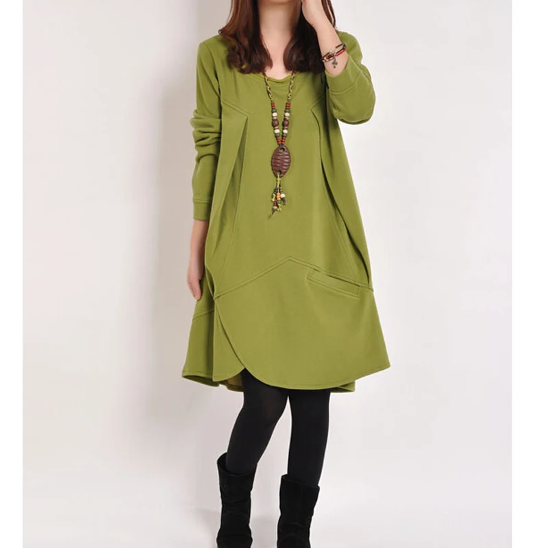 

Wholesale women dress fashion vestidos Casual Loose Solid Dresses Irregular loose long-sleeved dress Plus Size YH0007
