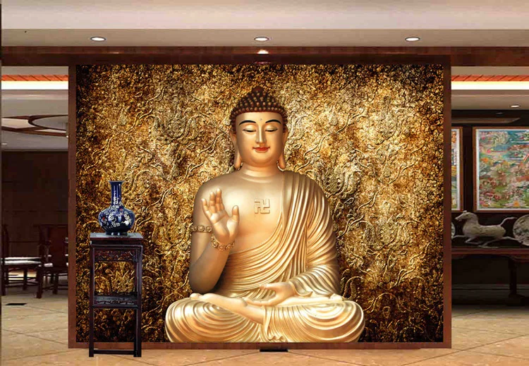 Золотой Будда фото обои буддийский храм Настенная роспись на заказ 3D обои для стен дизайнерская спальня гостиная ресторан
