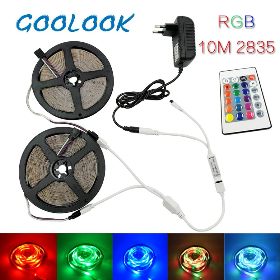 Светодиодная лента 2835 SMD RGB 3528 гибкая 5 м 10 водонепроницаемая + пульт