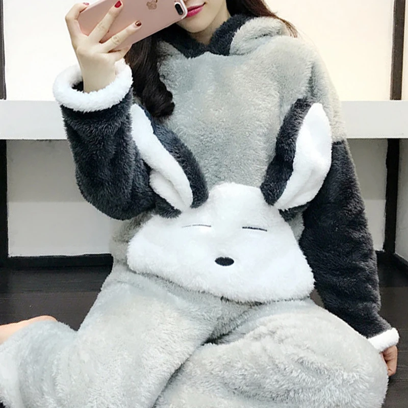 

MaiJee Winter Pijama De Animal Sleepwear Thick Pyjamas Set Warm Pajamas Set Pyjama Pijama De Animal Flannel Pijamas Mujer