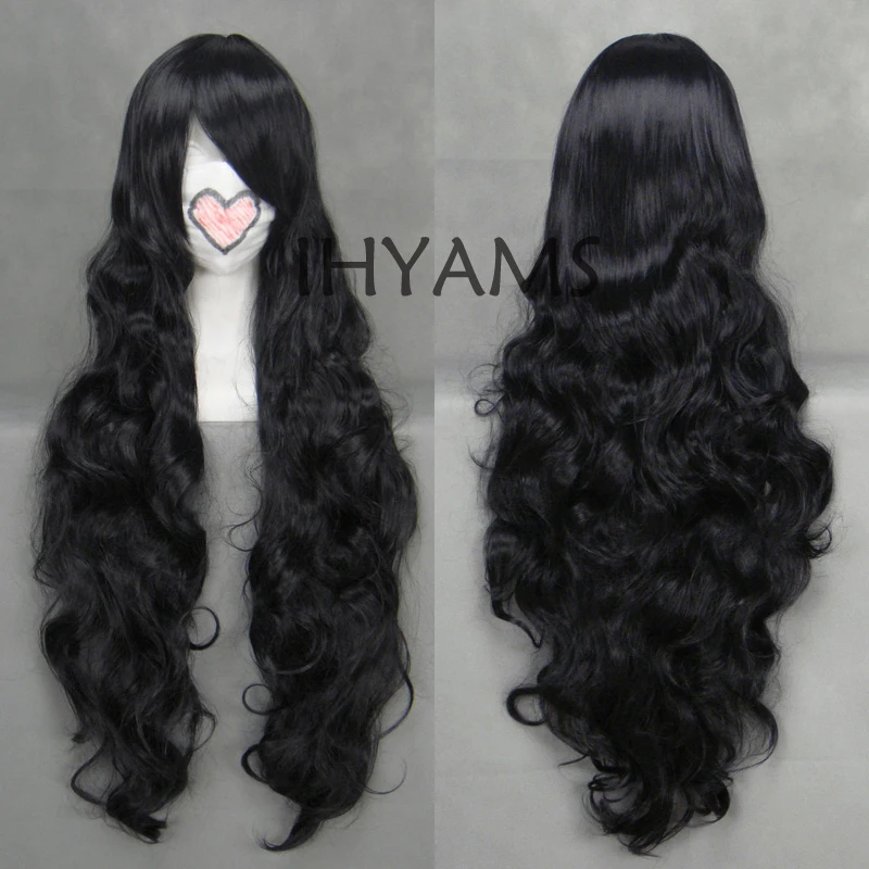

90cm Long Anime Inuyasha Naraku Black Wavy Synthetic Hair Cosplay wig + Wig Cap
