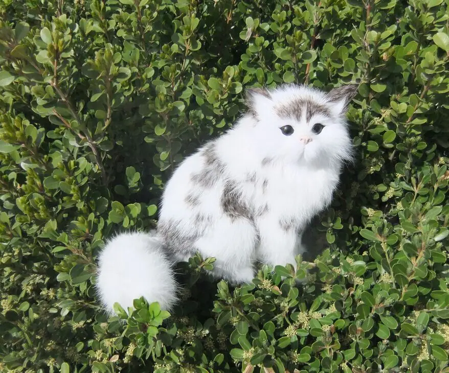Симпатичные Моделирование Серый и Белый Кот пластик и мех кошка модель подарок около 18x12x16 см
