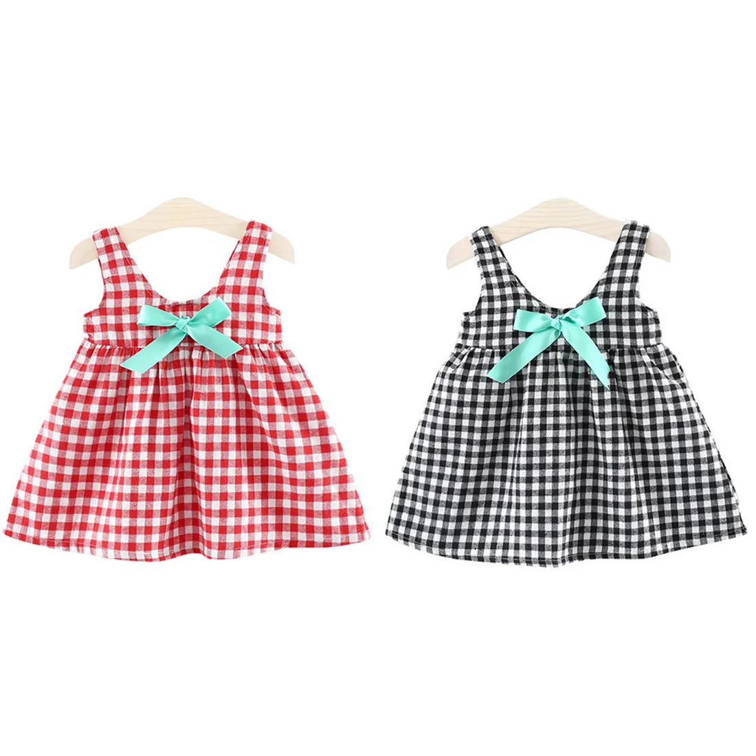 Baby Girls Dress with big bow floral lattice Printed Kids Clothes for summer Bebe Clothing Infant Tank dress 73-80cm