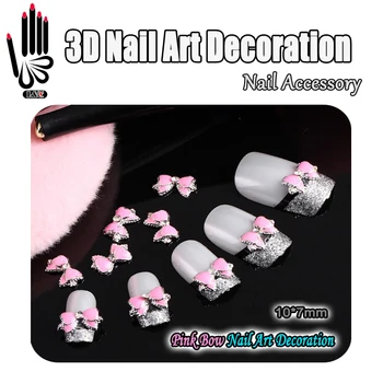 

Nail Art 10pcs/Lot 3D Double-deck Bow Metal Nail Art Decoration Rhinestone Pink Alloy Nail Art Accessory Products Free shipping