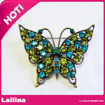 

Vintage Rhinestone Butterfly Brooch Stunning Blues and Greens