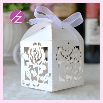

50pcs laser cut pearl paper Craft Baptism Christening Decoration Flower mini cupcake boxes wedding favors gift box paper Bags