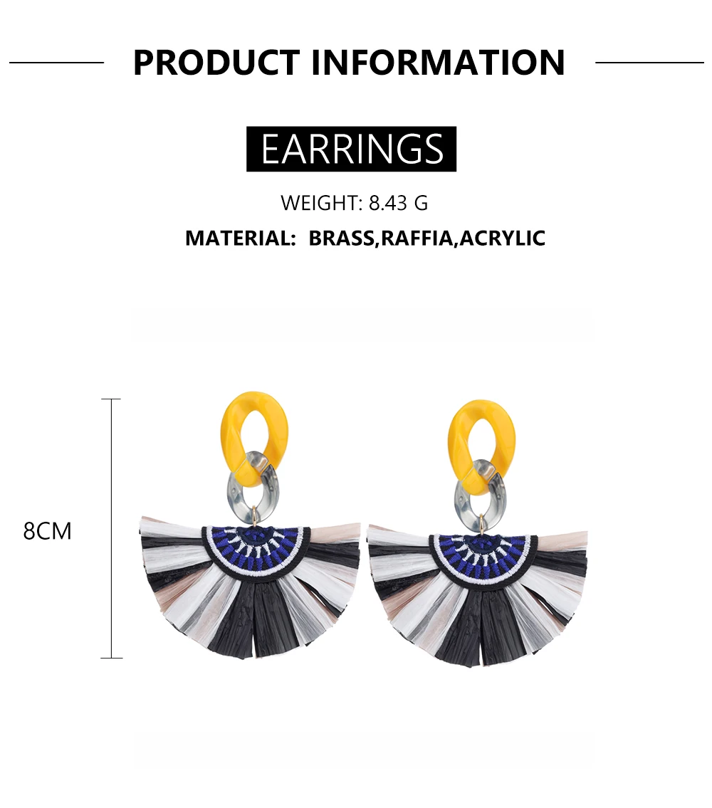 Модные богемные Разноцветные серьги в форме травы рафии, веерообразные серьги с бахромой для женщин, Boho, Подсолнух, очаровательные акриловые висячие серьги