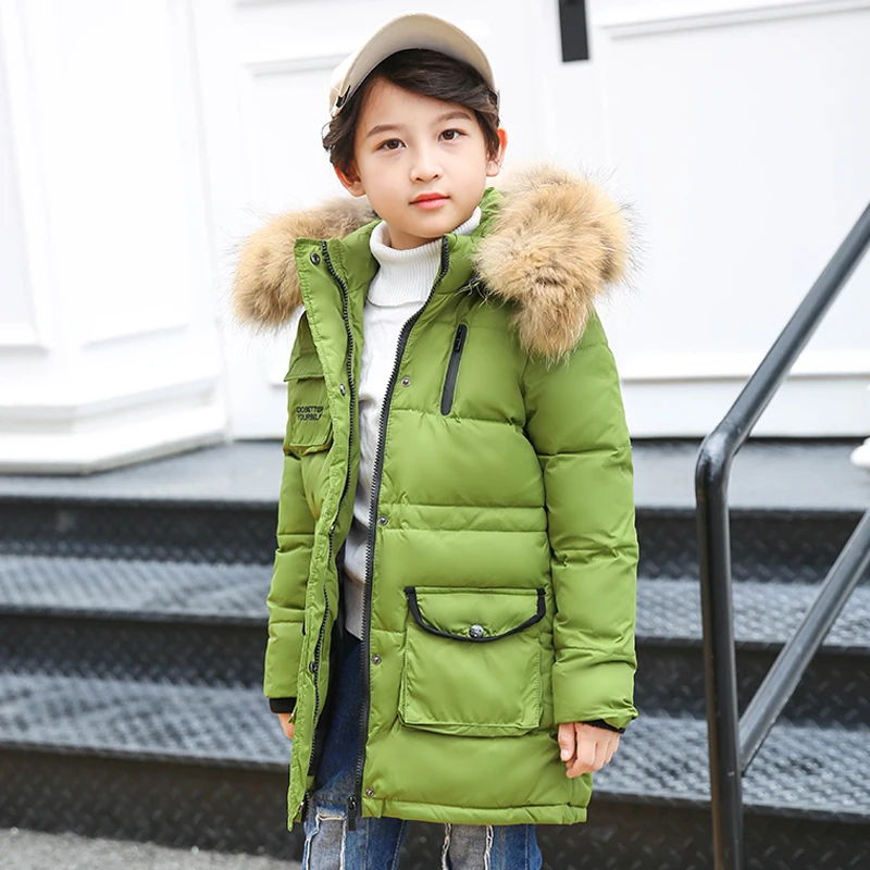 

Boys Winter Coat 2018 Fur Hooded Long Down Jackets for Big Boy 6 8 10 12 14 years Warmly Children Outerwear