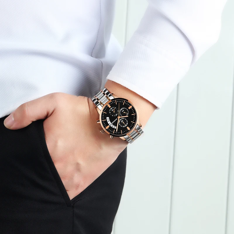 Relogio masculino GUANQIN мужские часы Лидирующий бренд Роскошные Кварцевые часы мужские деловые повседневные водонепроницаемые наручные часы из нержавеющей стали