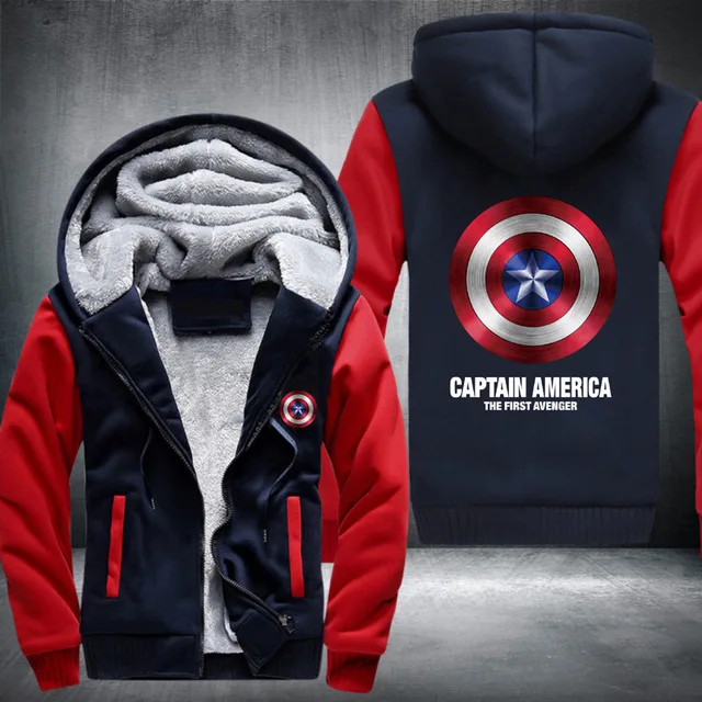 

Dropshiping Winter Warm Captain America Sweatshirt Men Women Liner Marvel Sweatshirt Fashion Hoodie Thick Jacket