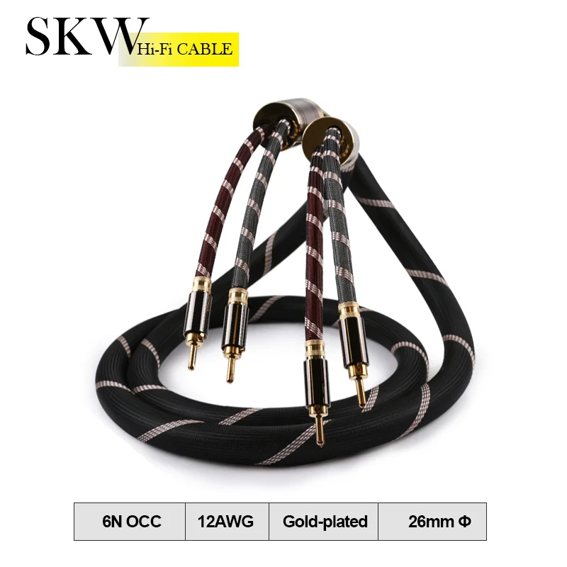 

SKW Termimal Audiophile HIFI Audio Cable Banana Plug Silver Plating On 6N OCC Cable 2.5M,3.0M For Amplifier Connect Loudspeaker
