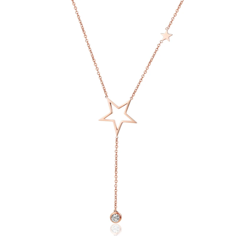 

New Arrival Length 35cm+5cm Pentagram Hanging Zircon Woman Clavicle Necklace Pendant Stainless Steel Gift For Girls And Women