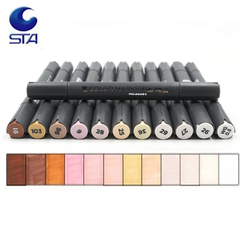 12 Manga Colors Double-Ended Brush Marker SkinTones Art Marker Set For Sketch Graphic Design Figures Cartoon Comic Skin Color - AliExpress 