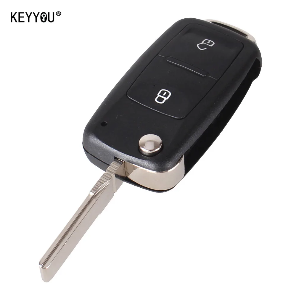 KEYYOU NEW 2 Button Uncut Folding Flip Remote Key Replacement Case FOB