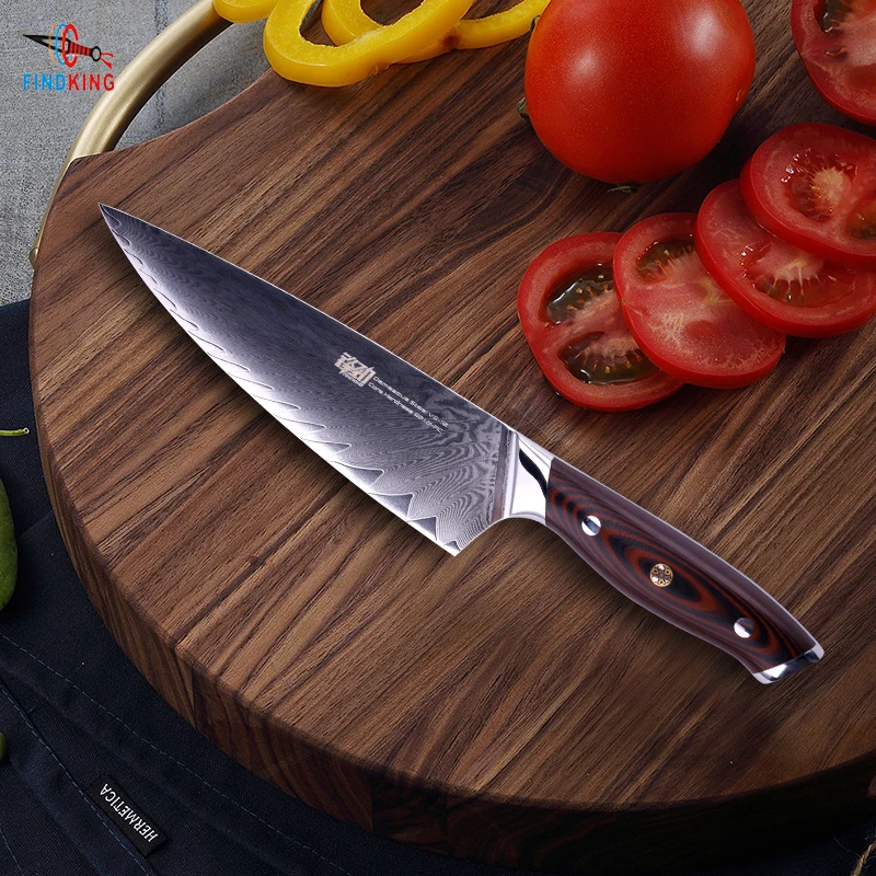 FINDKING Профессиональный G10 ручка с рисунком в виде пера 67 слоев из дамасской стали
