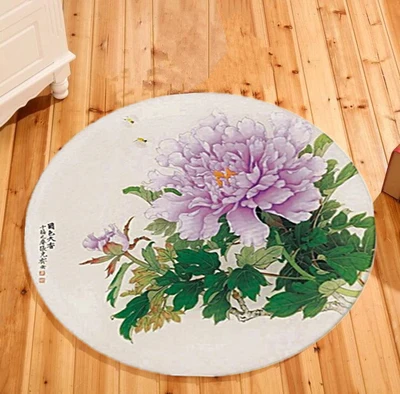 3D Пион цветок круглый ковер прикроватный коврик для спальни нескользящий коврик для ванной комнаты поворотный стул ковер коврик китайский стиль ковер с рисунком лотоса - Цвет: 6